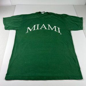VTG Miami Hurricanes Shirt Adult Large Green & White Logo Faded Short Sleeve Tee
